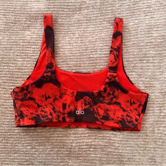 ALO Yoga Red & Black Floral Sports Bra - Picture 4 of 5